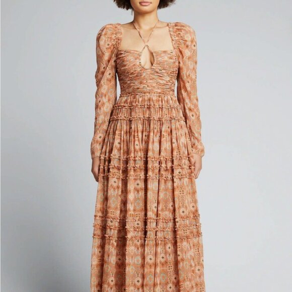 Ulla Johnson Dresses & Skirts - Ulla Johnson Peach Floral Ruched Silk Rabia Maxi Gown $1,195